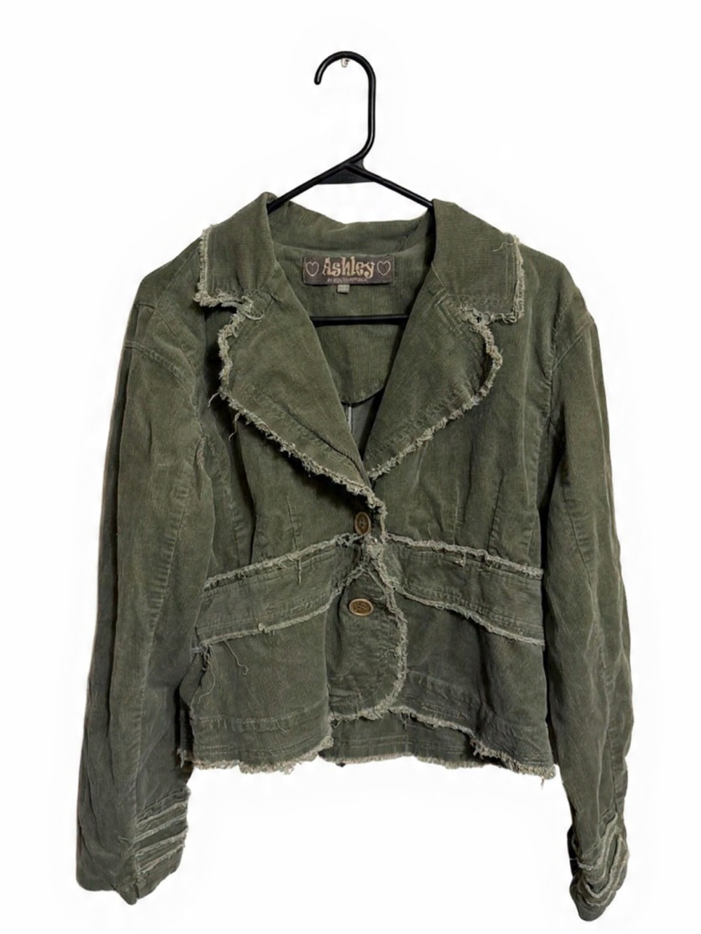 Ashley By 26 International Olive Green Frayed Corduroy Blazer Y2K Vintage- XL